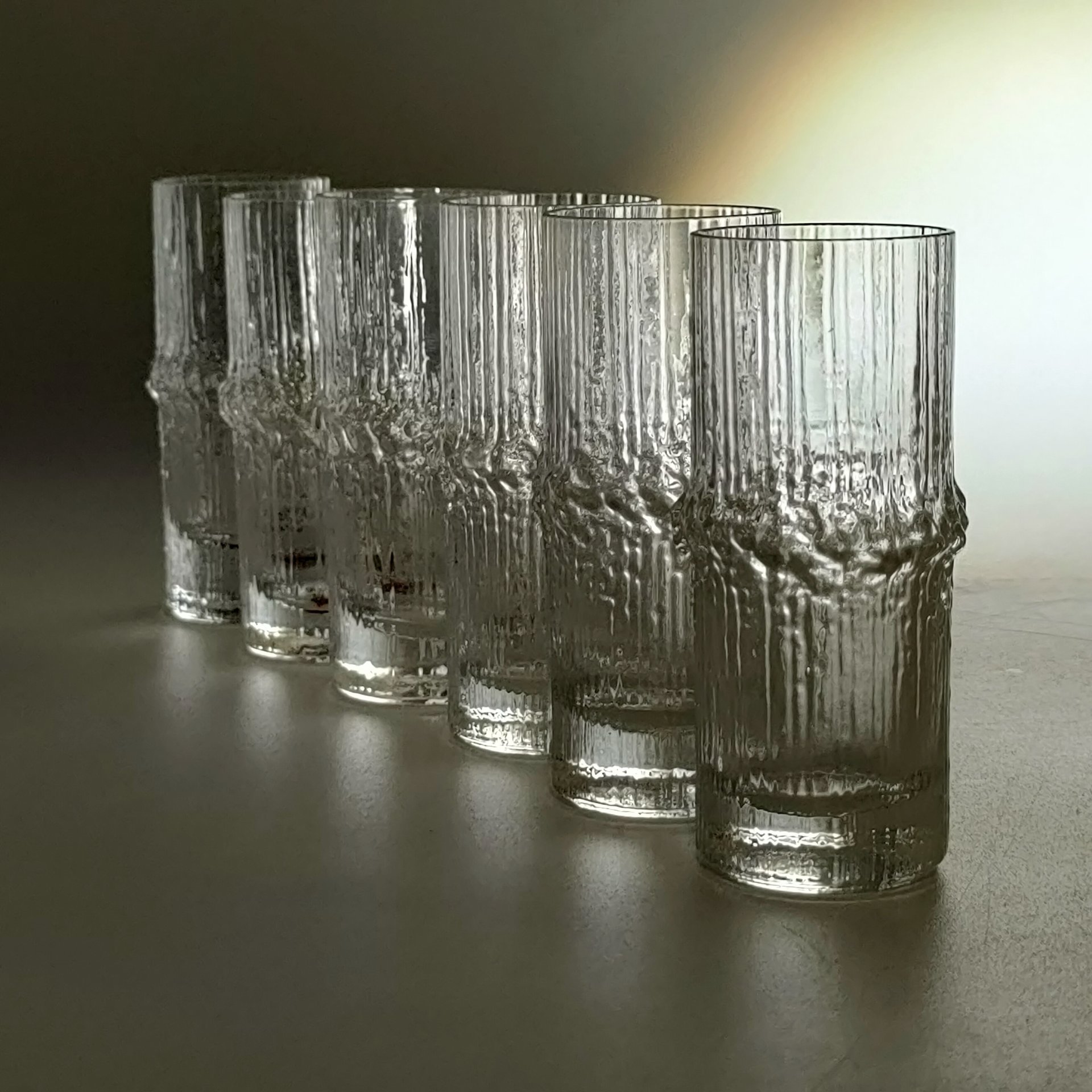 Набор из 6-ти стопок "Niva" с рельефным декором, дизайнер Tapio Wirkkala (Тапио Вирккала), фабрика "Iittala" (Ииттала), стекло, Финляндия, 1980-2015 гг.