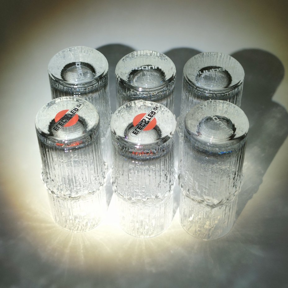 Набор из 6-ти стопок "Niva" с рельефным декором, дизайнер Tapio Wirkkala (Тапио Вирккала), фабрика "Iittala" (Ииттала), стекло, Финляндия, 1980-2015 гг.