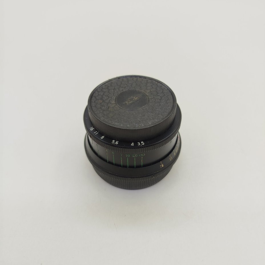 Фотообъектив индустар-50 1:3,5 F-5см в родной коробке, металл, пластик, стекло, Лыткаринский завод оптического стекла (ЛЗОС), СССР, 1960-1980 гг.