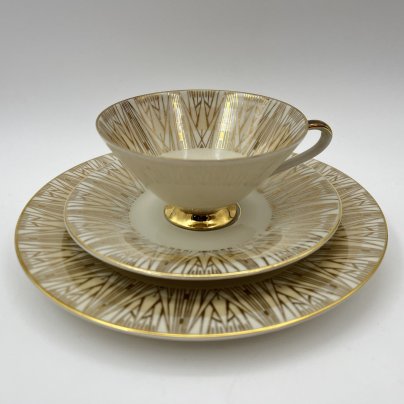 Трио чайное с геометрическим декором, фарфор, деколь, золочение, Zeh Scherzer, Германия, 1950-1970 гг.