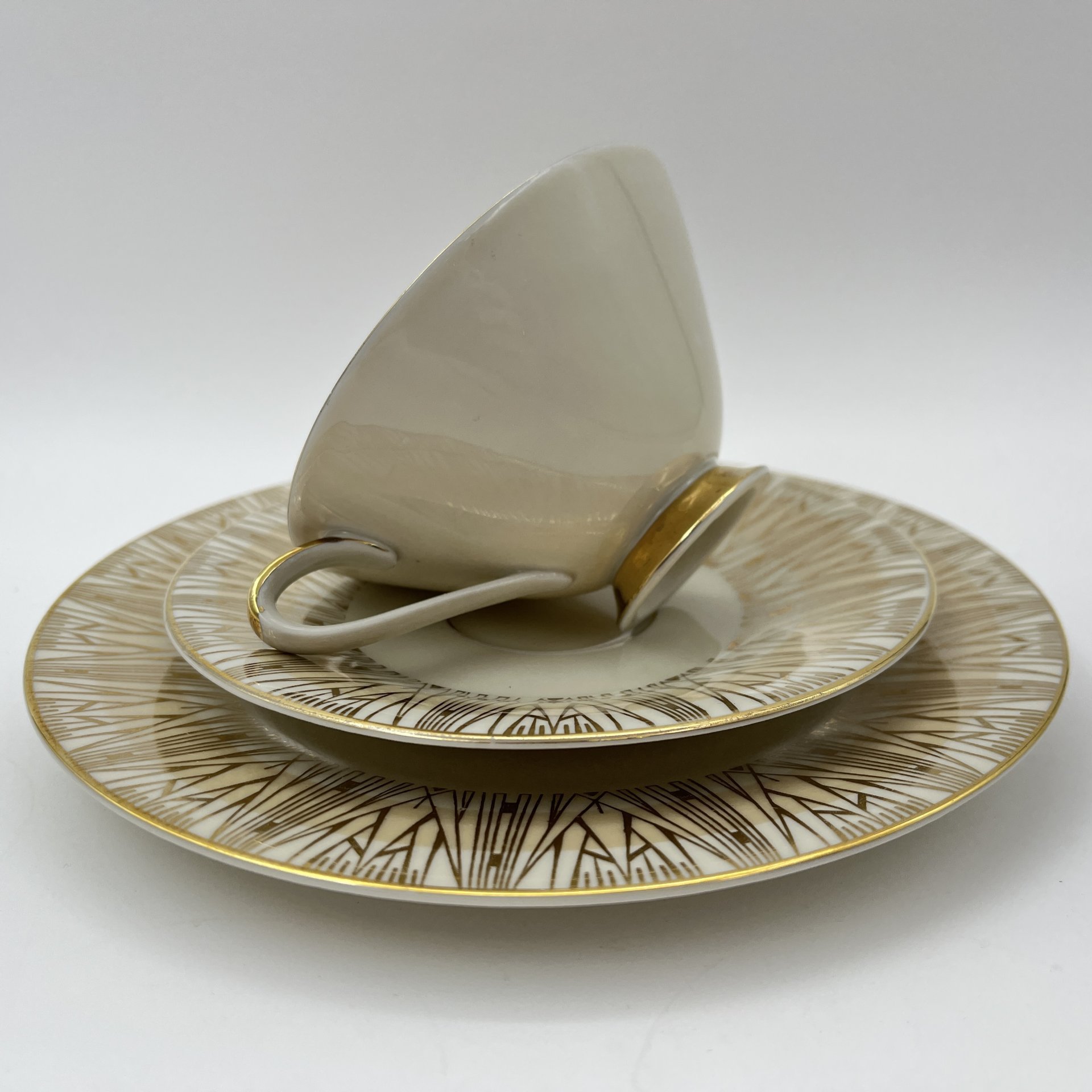 Трио чайное с геометрическим декором, фарфор, деколь, золочение, Zeh Scherzer, Германия, 1950-1970 гг.