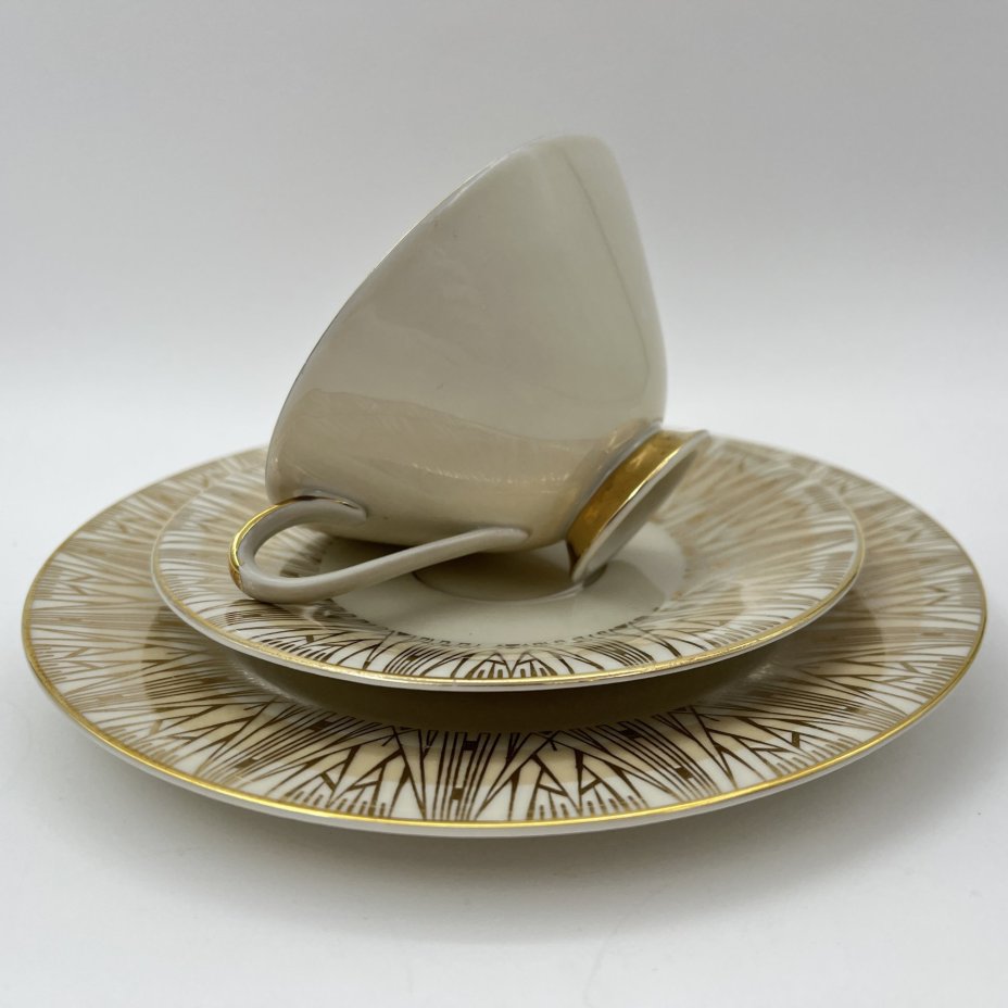 Трио чайное с геометрическим декором, фарфор, деколь, золочение, Zeh Scherzer, Германия, 1950-1970 гг.