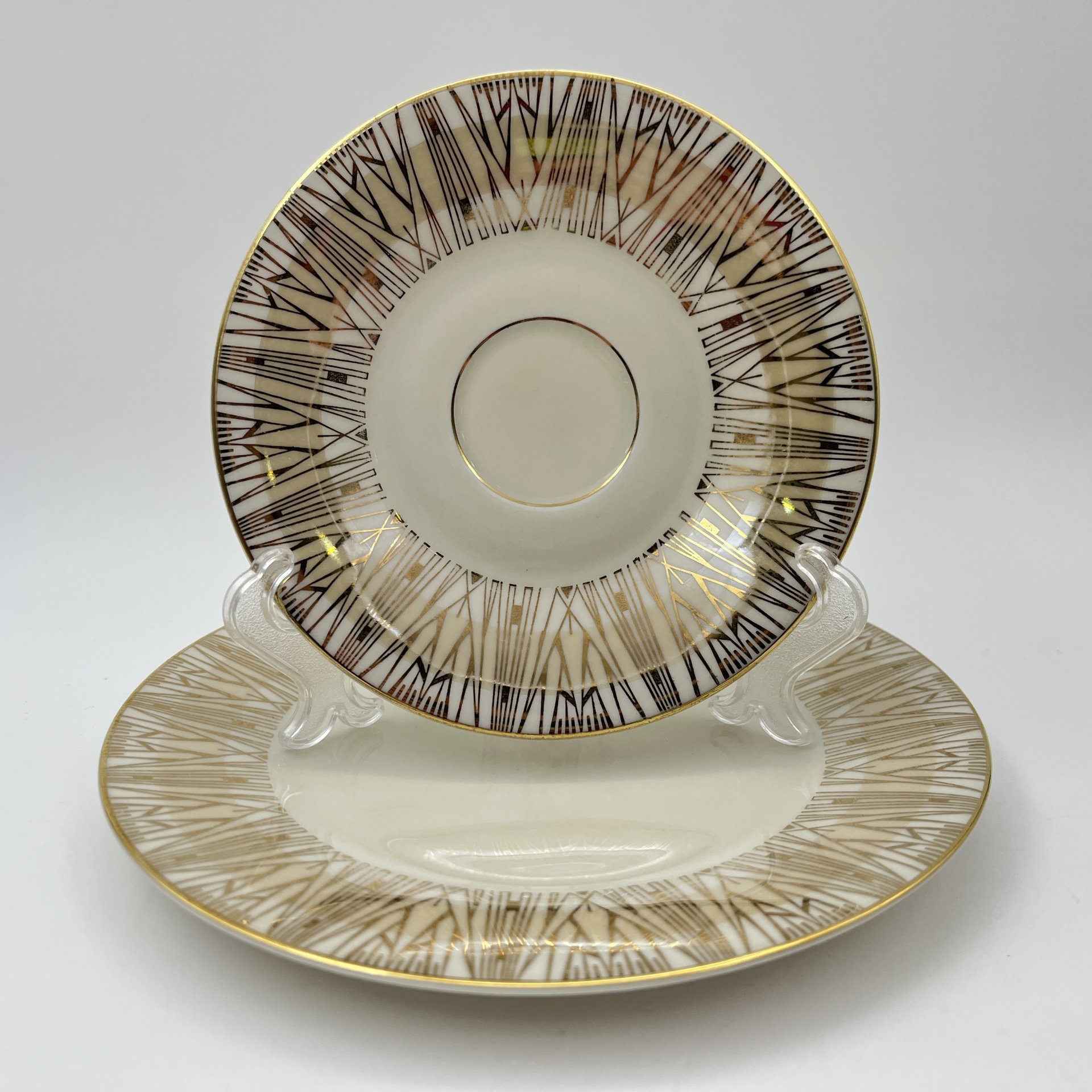 Трио чайное с геометрическим декором, фарфор, деколь, золочение, Zeh Scherzer, Германия, 1950-1970 гг.