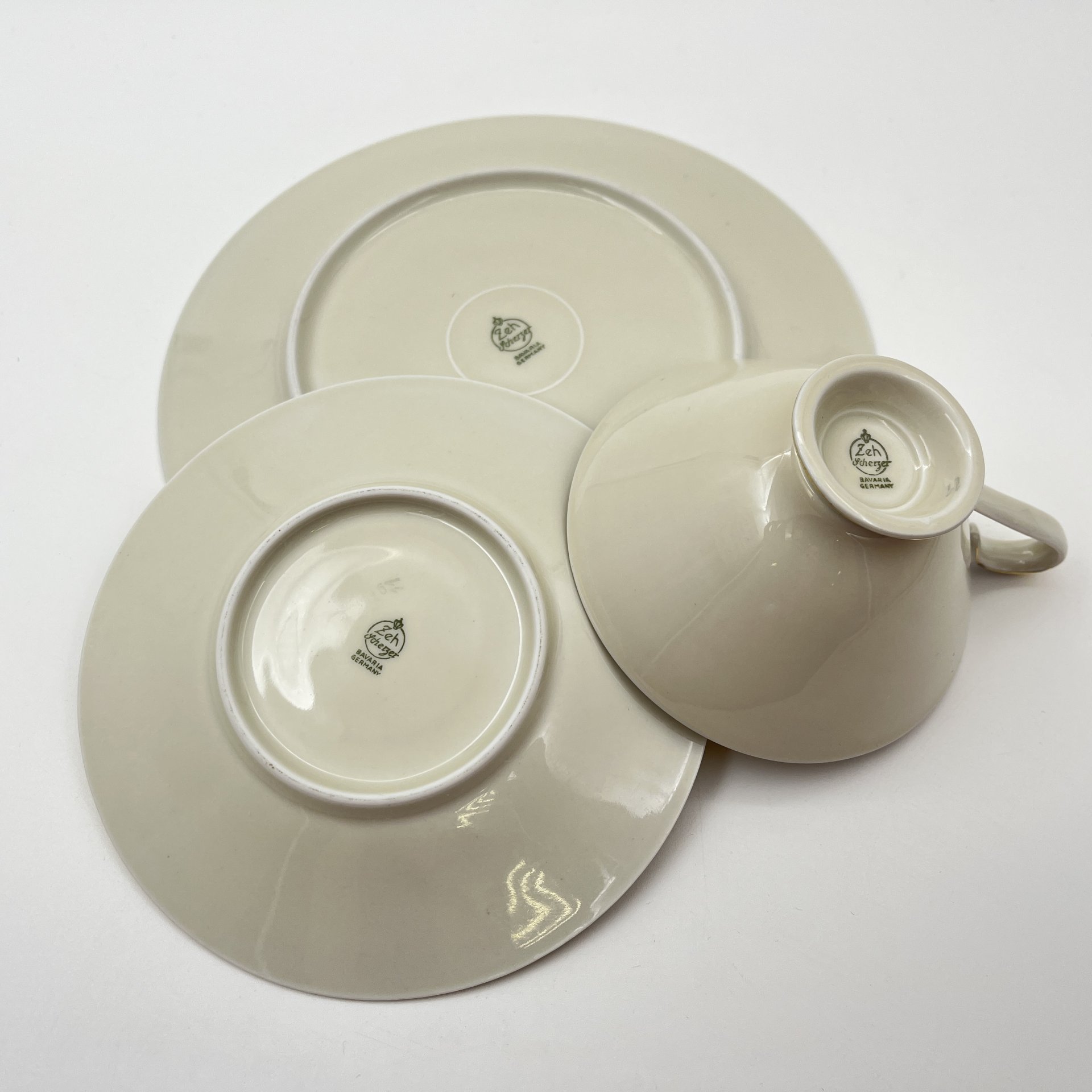 Трио чайное с геометрическим декором, фарфор, деколь, золочение, Zeh Scherzer, Германия, 1950-1970 гг.