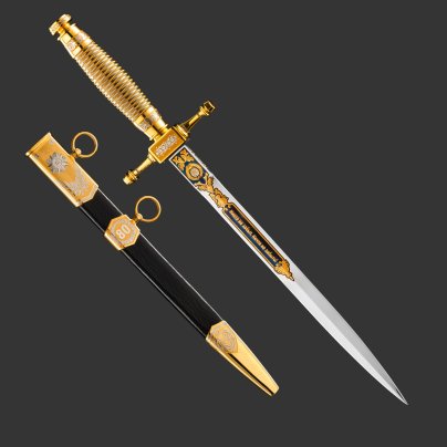 Кортик "80 лет Победы", сталь, латунь, дерево, кожа, золочение; в деревянном подарочном коробе с бархатным ложементом, Российская Федерация, 2025 г.