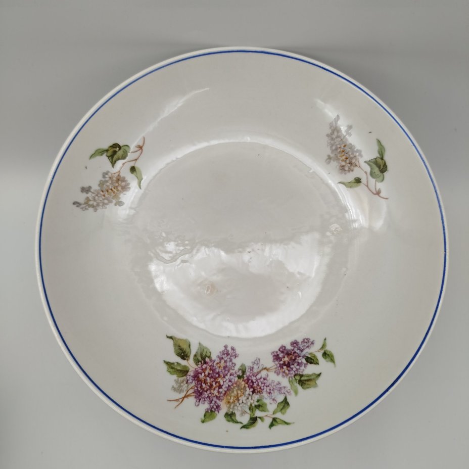 Фруктовница "Сирень" на ножке, фарфор, деколь, Дулевский фарфоровый завод (Дулёво), СССР, 1936-1945 гг.