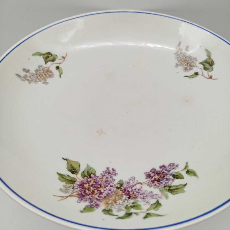 Фруктовница "Сирень" на ножке, фарфор, деколь, Дулевский фарфоровый завод (Дулёво), СССР, 1936-1945 гг.