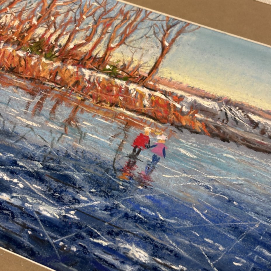 Графическая работа в паспарту "Прогулка по замерзшему озеру" ("Зима"), художник Жорж Фирсов