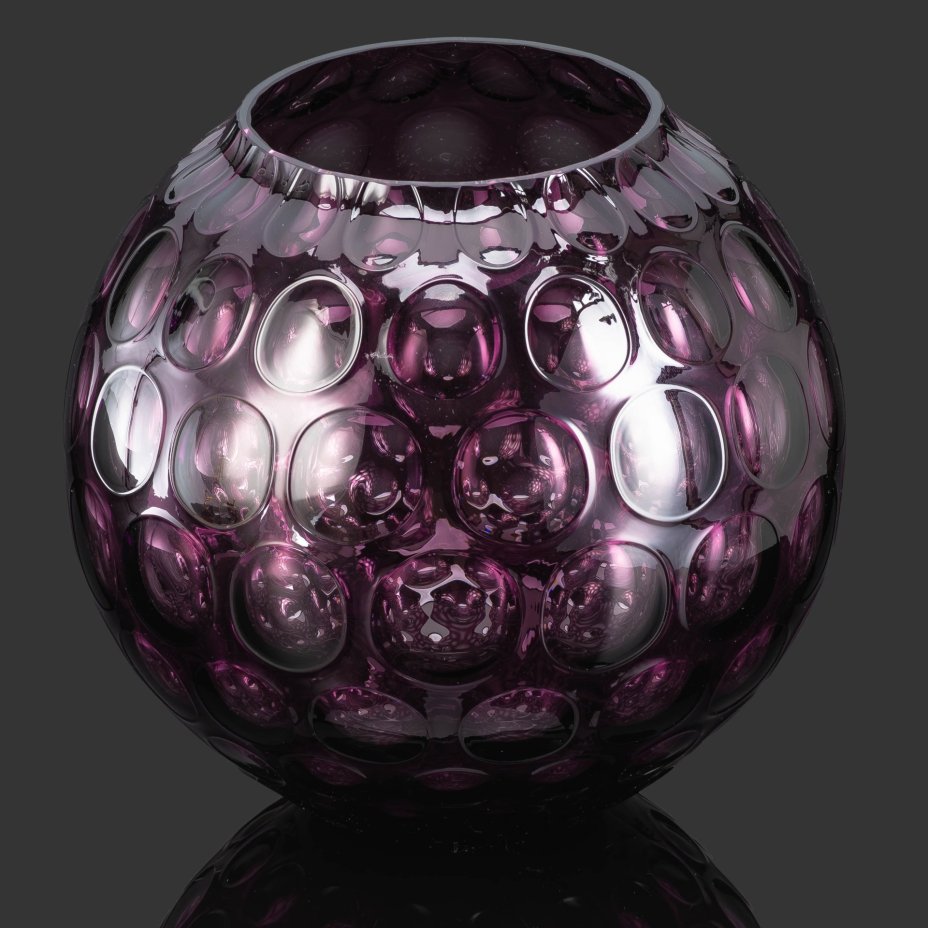 Ваза округлой формы аметистового оттенка с декором в виде линз из коллекции "Nemo", стекло, Egermann, Чехия, 1990-2000 гг.