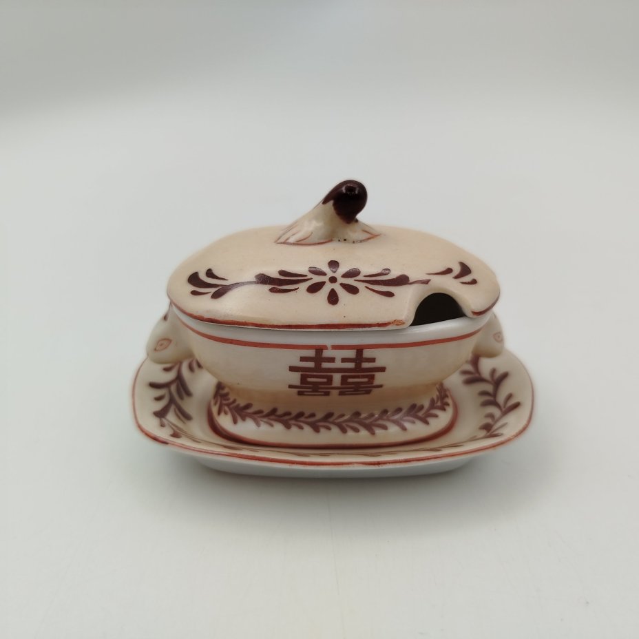 Солонка в виде супницы (миниатюрная) с геометрическим декором,   "Porcelain Art" (PA), фарфор, крытье, Европа, 1970-2000 гг.