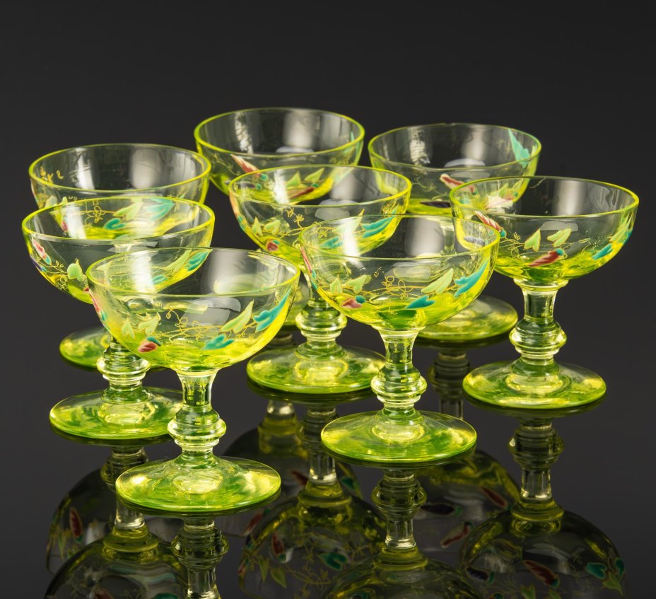 Набор для подачи напитков (пунша, крюшона)  в стиле модерн на 8 персон, украшенный изображением вьюнков