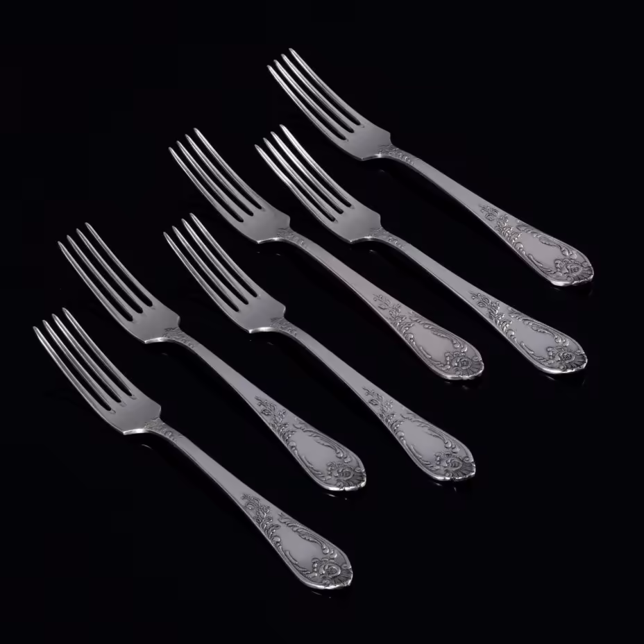 Набор десертных вилок с растительным орнаментом на 6 персон, Вольнянский завод столовых приборов им. Шевченко (ЗiШ