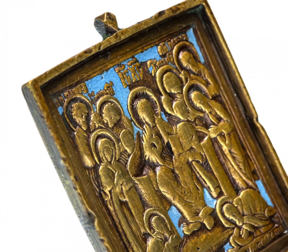 Икона "Спас на Троне" (Седмица), бронза, литье, голубая эмаль, Российская Империя, 1850-1890 гг.