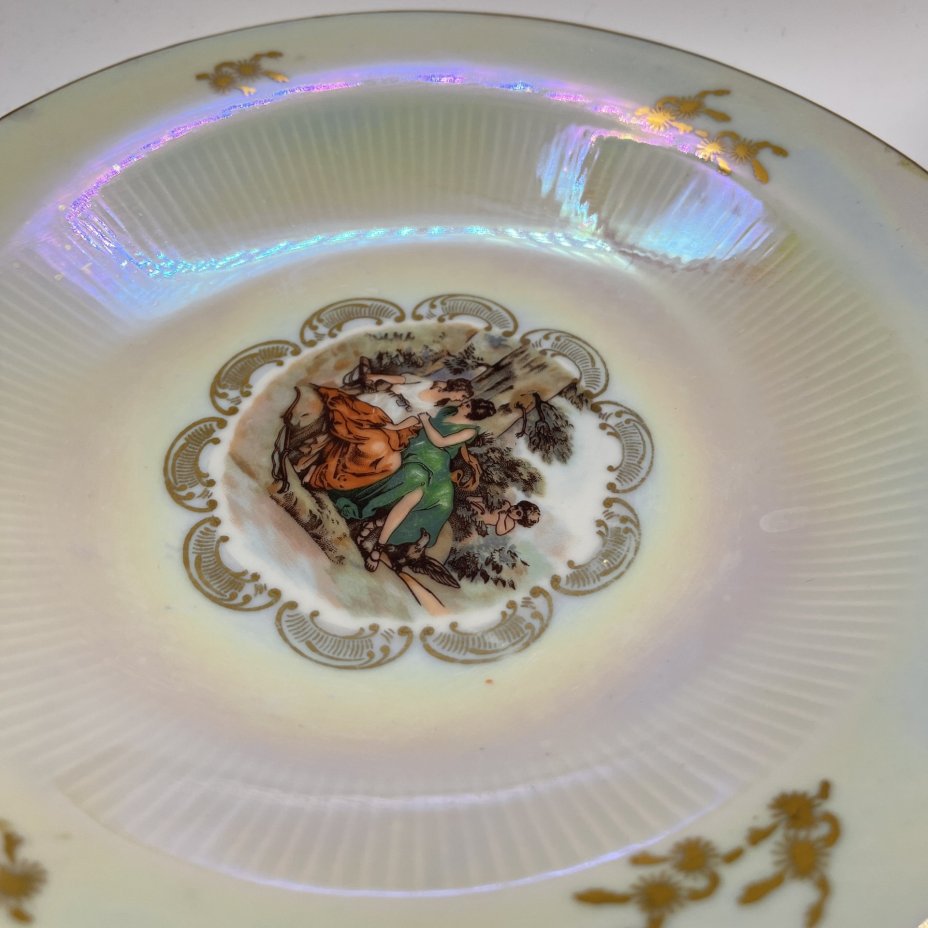 Набор из 3 суповых тарелок "Мадонна", фарфор, люстр, деколь, золочение, Colditz (Кольдиц), ГДР, 1960-1980 гг.