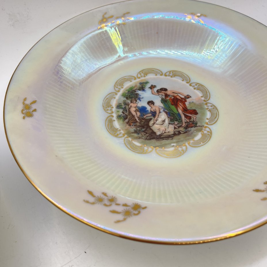 Набор из 3 суповых тарелок "Мадонна", фарфор, люстр, деколь, золочение, Colditz (Кольдиц), ГДР, 1960-1980 гг.