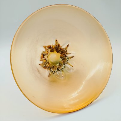 Ваза (конфетница) необычной формы с бирюзовым оттенком, стекло, гутная техника, Чехословакия, 1960-1980 гг.