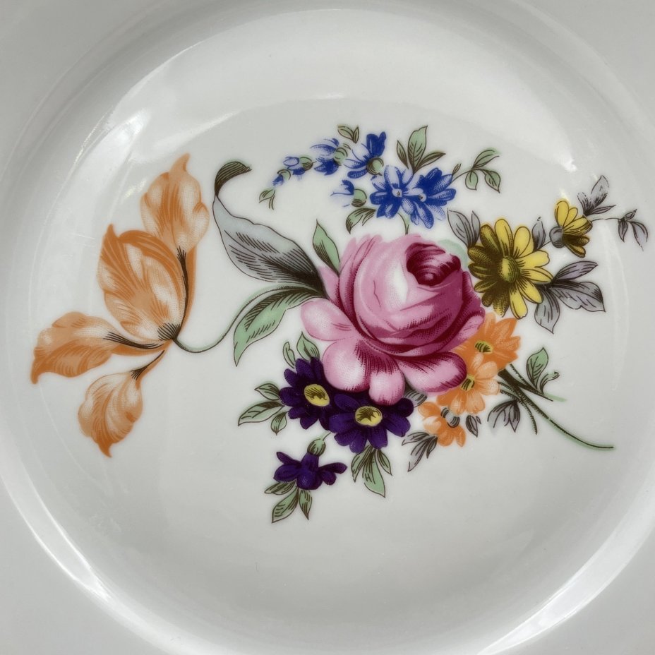 Набор обеденных тарелок "Мейсенский букет" на 6 персон, фарфор, деколь, золочение, Bohemia (Neurohlau), Чехословакия, 1970-1990 гг.