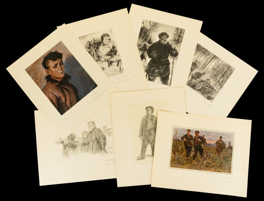 «Из работ военных художников в дни Великой Отечественной Войны 1941-1945». Альбом (5 папок) с репродукциями с произведений периода ВОВ молодых мастеров Студии военных художников имени М.Б.Грекова