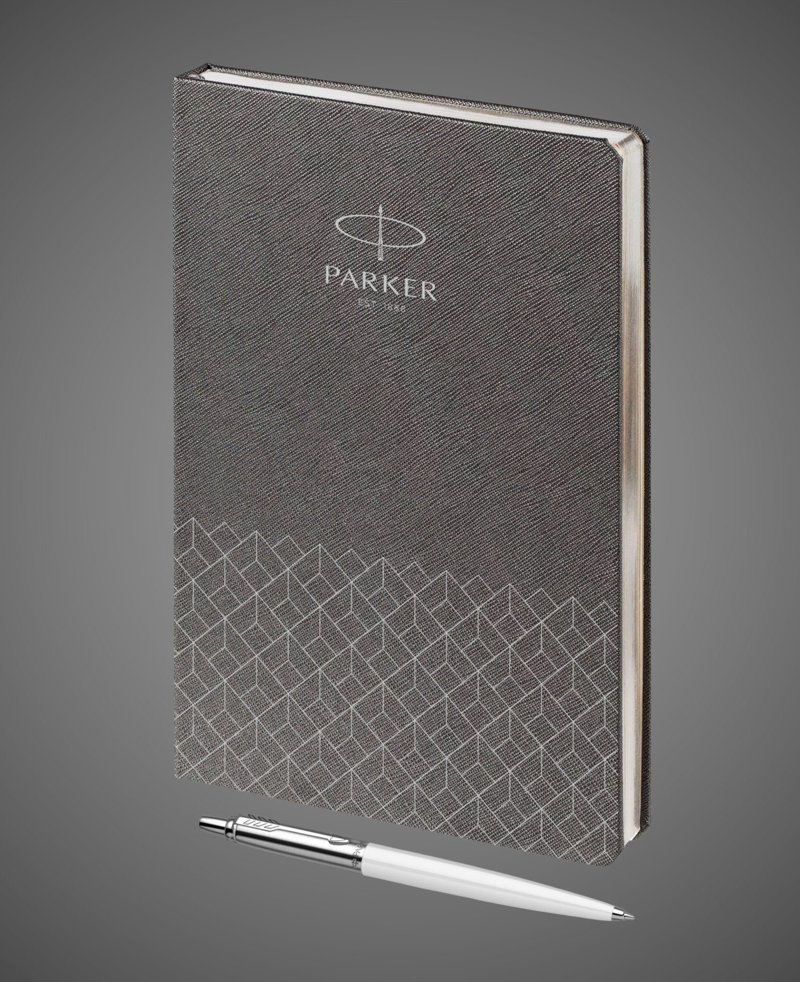 Подарочный набор: Шариковая ручка Parker Jotter K60, цвет: White и Ежедневник недатированный, серый, Металлы: нержавеющая сталь, пластик