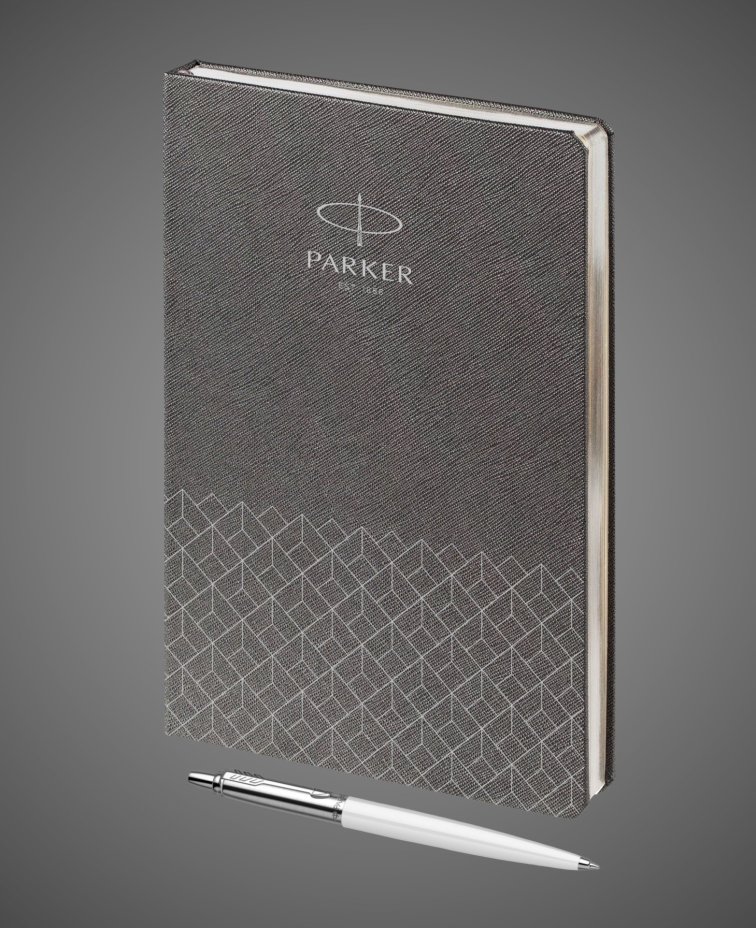 Подарочный набор: Шариковая ручка Parker Jotter K60, цвет: White и Ежедневник недатированный, серый, Металлы: нержавеющая сталь, пластик