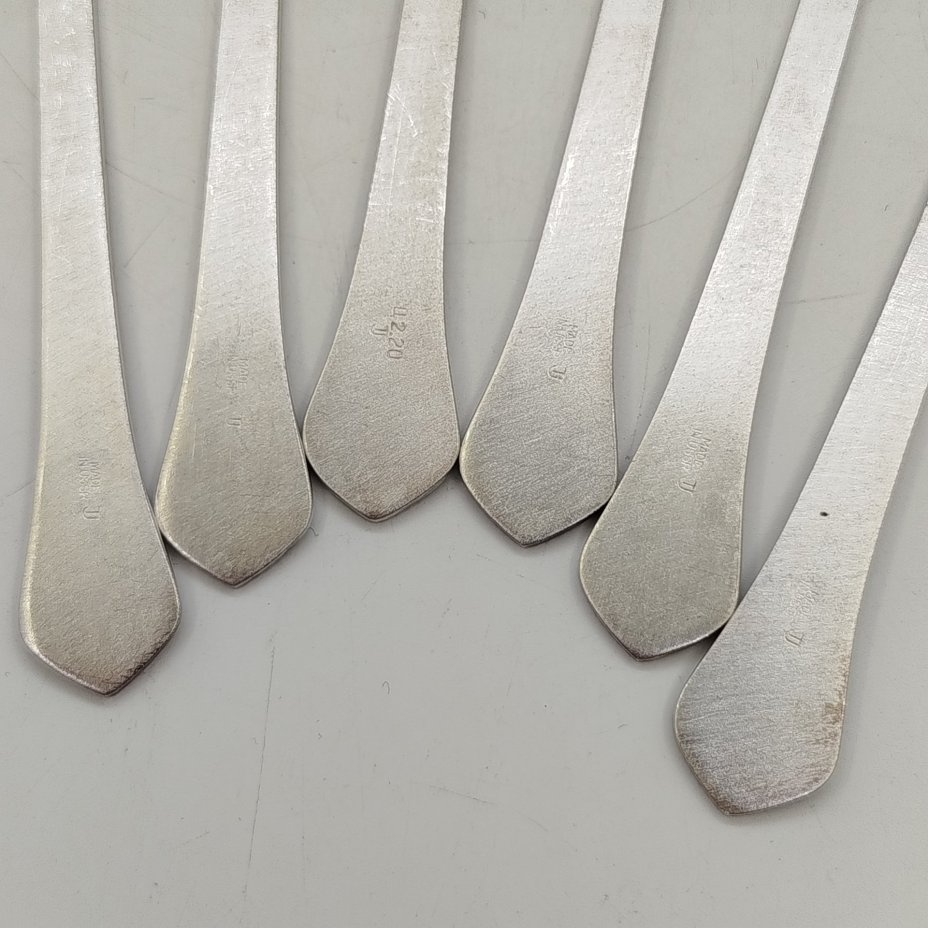 Набор вилок для десерта на 6 персон, мНЦ (медь-никель-цинк), золочение, Таллинский ювелирный завод, СССР, 1970-1990 гг.