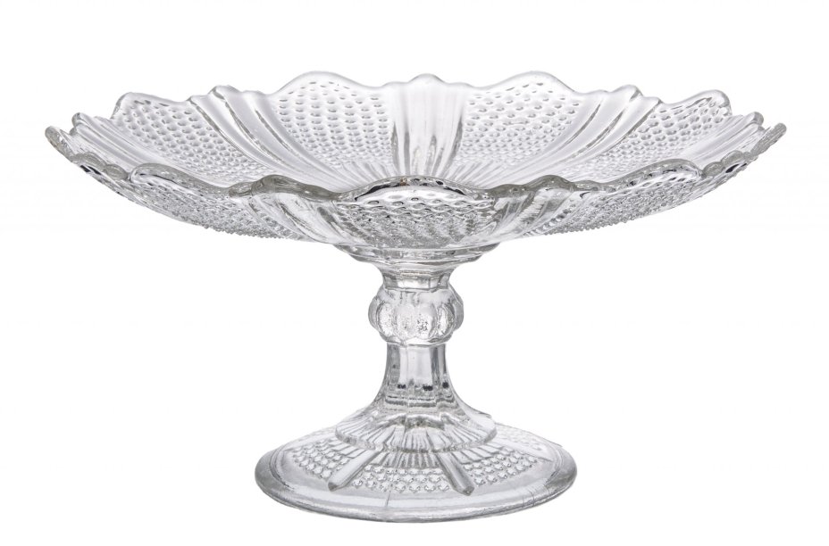Ваза (фруктовница) изящной формы с декором, стекло, СССР, 1970-1990 гг.