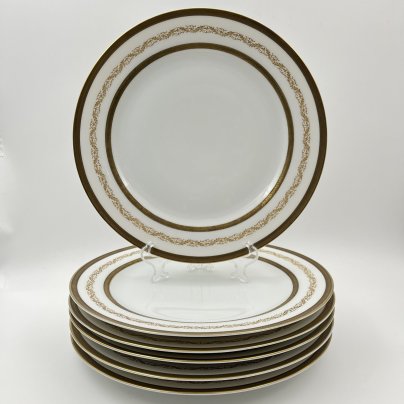 Набор тарелок для горячих блюд с растительным декором на 6 персон, серия "Charleroi-Bruxelles", фарфор, золочение, Tirschenreuth, Германия, 1969-1990 гг.