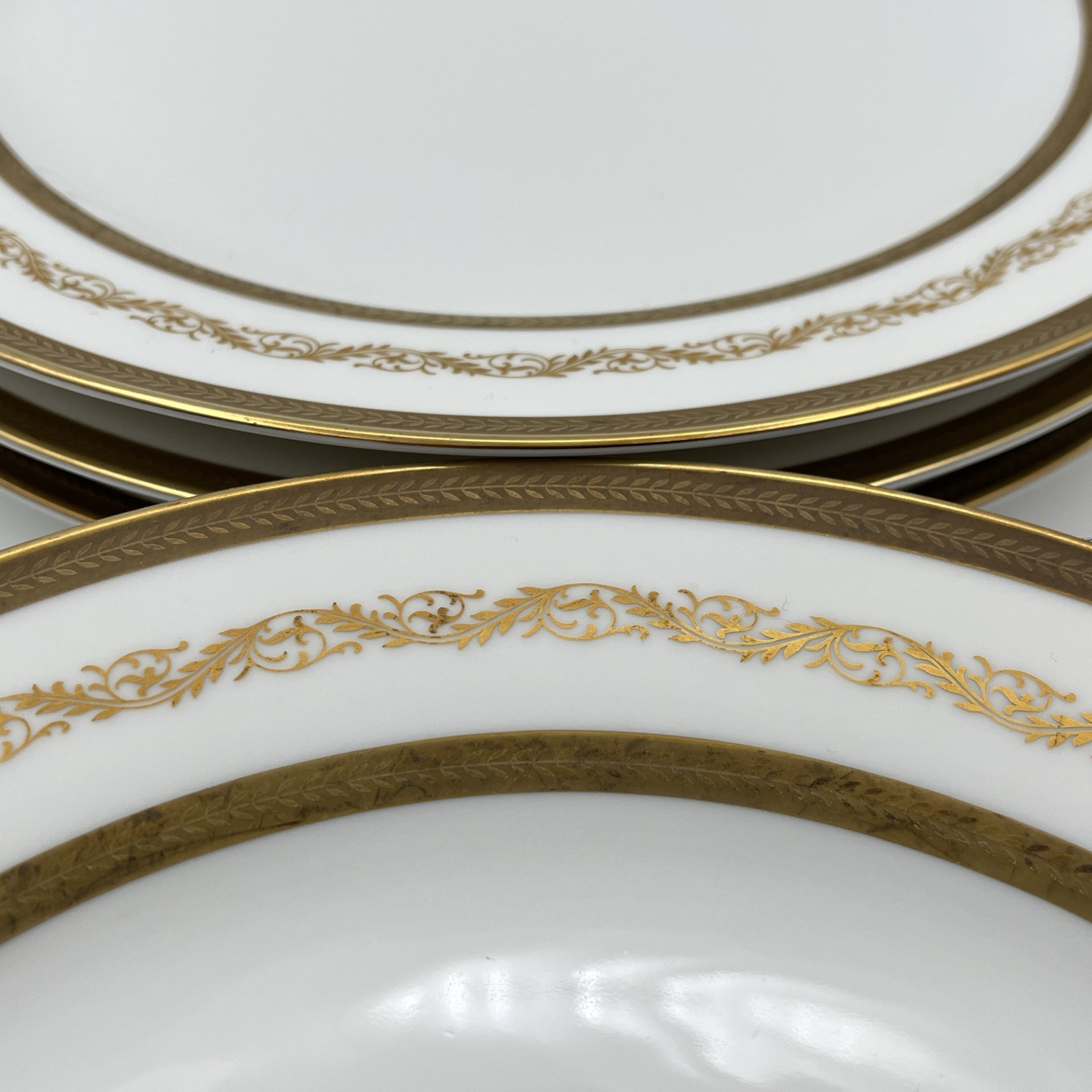 Набор тарелок для горячих блюд с растительным декором на 6 персон, серия "Charleroi-Bruxelles", фарфор, золочение, Tirschenreuth, Германия, 1969-1990 гг.
