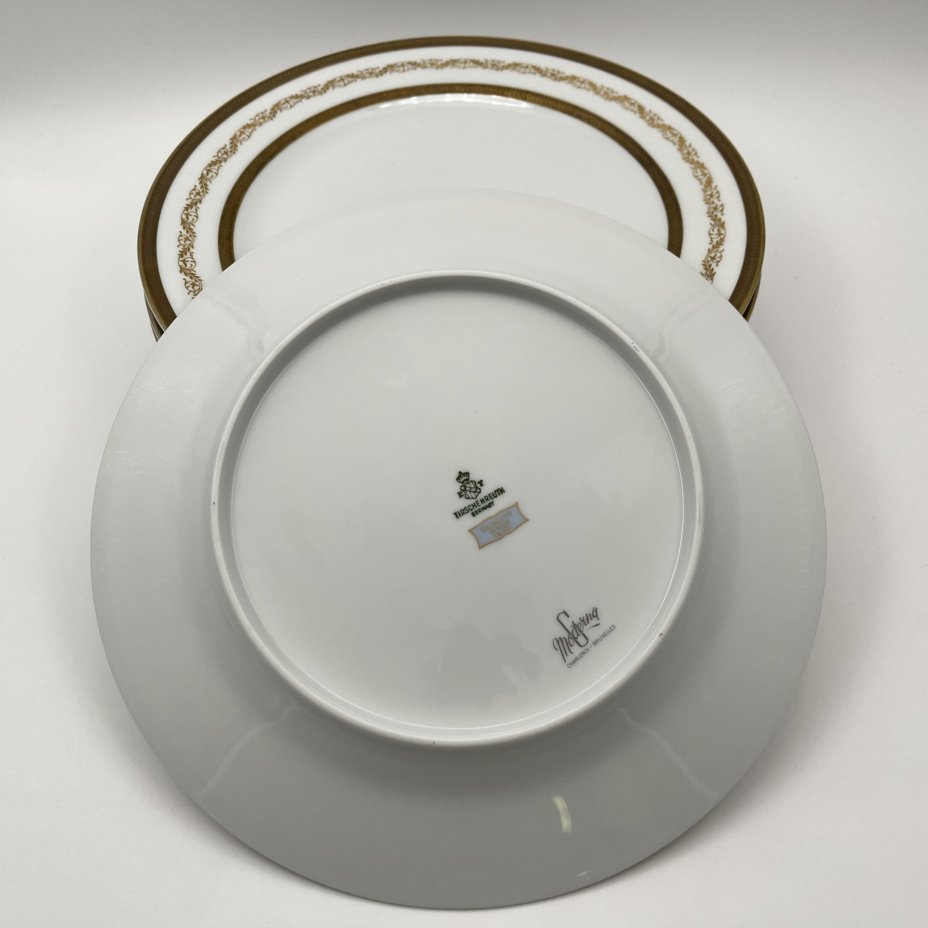 Набор тарелок для горячих блюд с растительным декором на 6 персон, серия "Charleroi-Bruxelles", фарфор, золочение, Tirschenreuth, Германия, 1969-1990 гг.