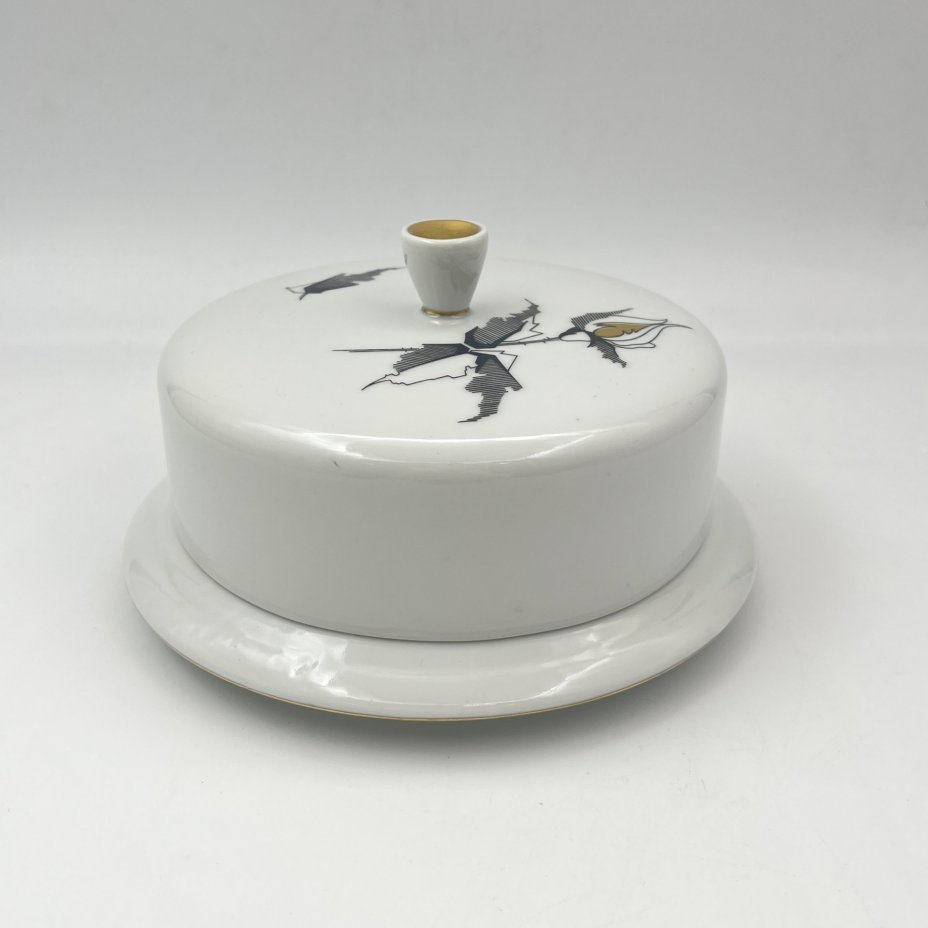 Масленка из сервиза "Роза", фарфор, деколь, золочение, Freiberg Porzellan, Германия, 1957-1972 гг.