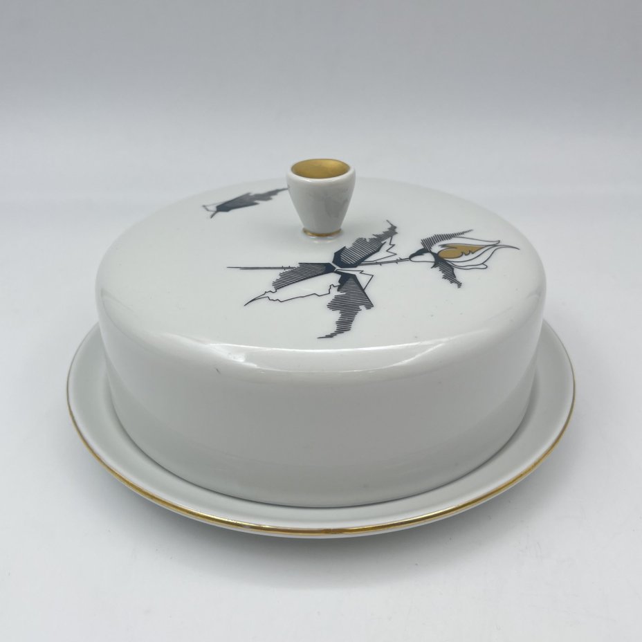 Масленка из сервиза "Роза", фарфор, деколь, золочение, Freiberg Porzellan, Германия, 1957-1972 гг.