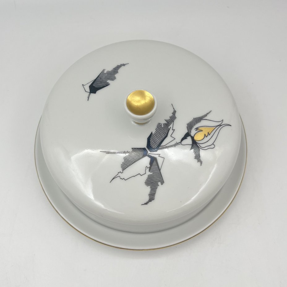 Масленка из сервиза "Роза", фарфор, деколь, золочение, Freiberg Porzellan, Германия, 1957-1972 гг.