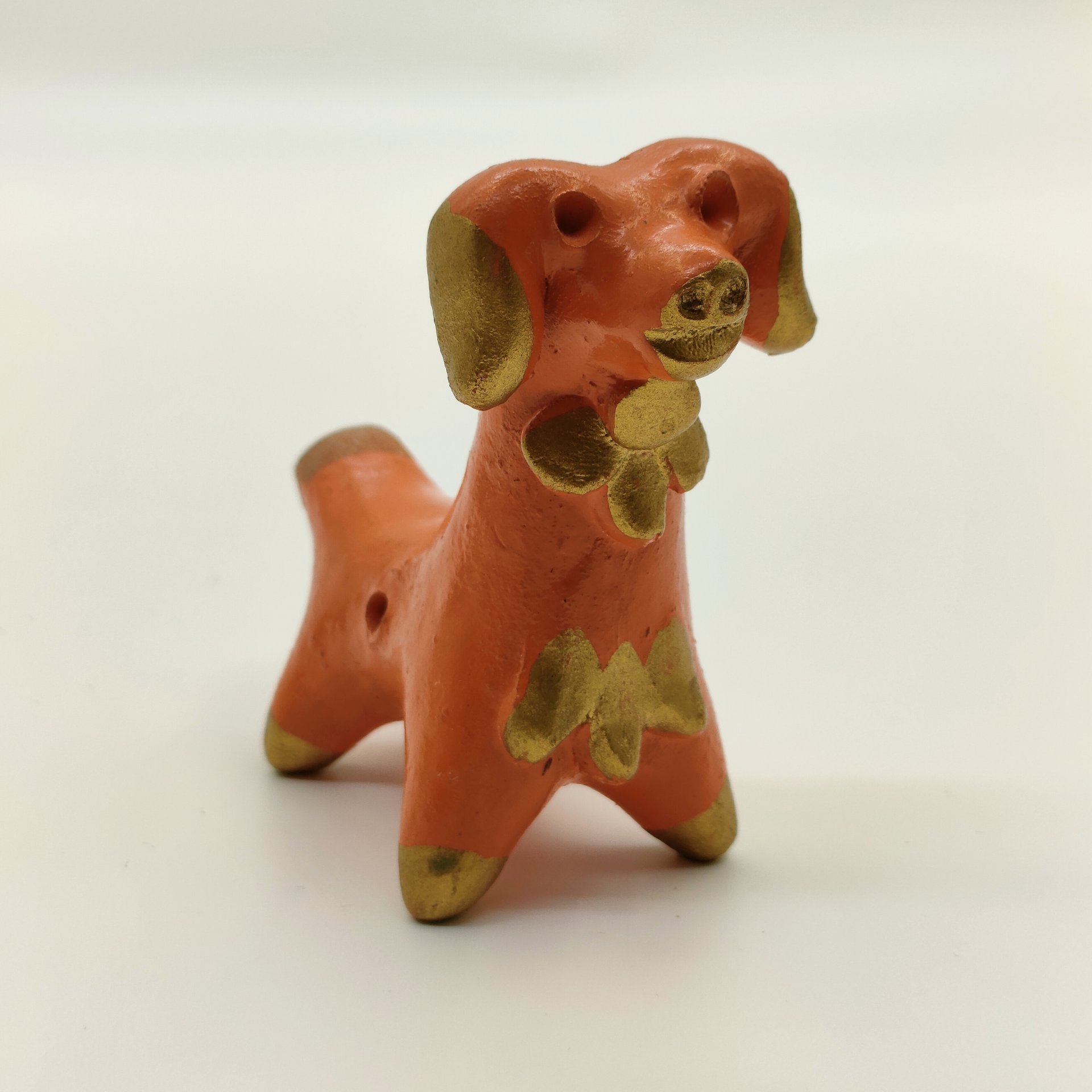 Игрушка-свистулька "Собачка" (Абашевская), глина, роспись, золочение