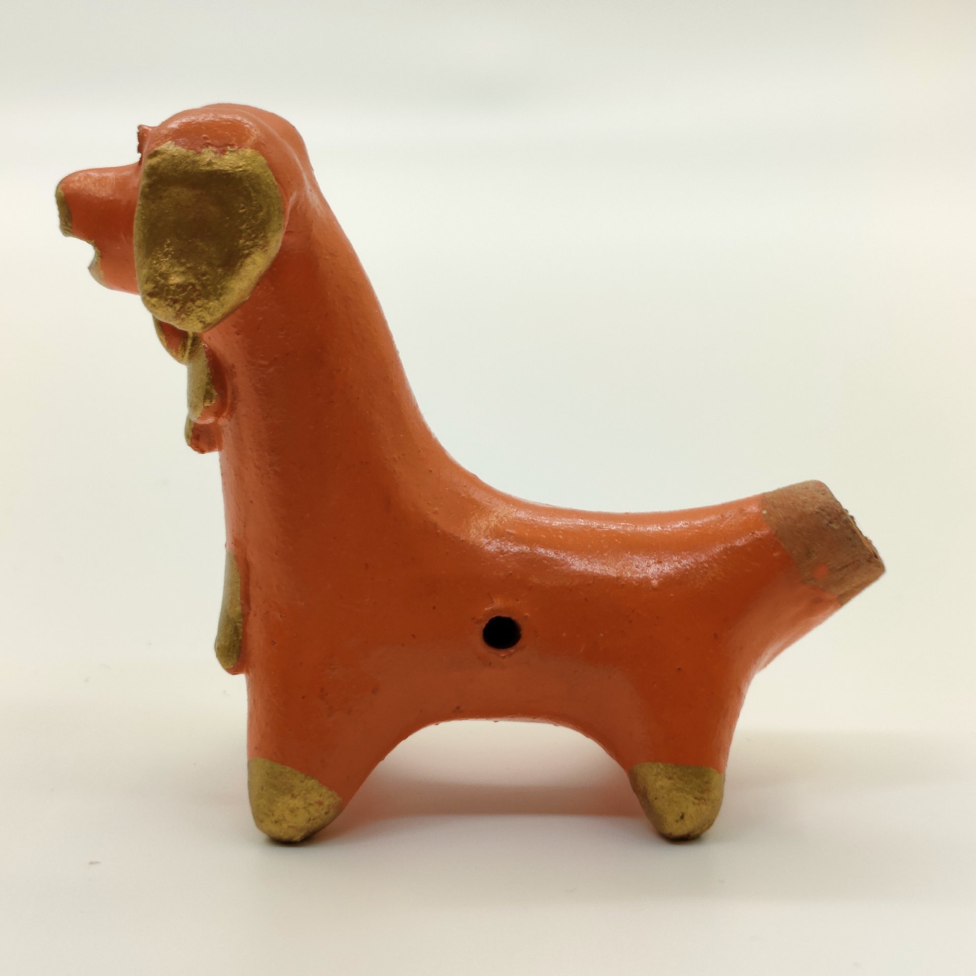 Игрушка-свистулька "Собачка" (Абашевская), глина, роспись, золочение