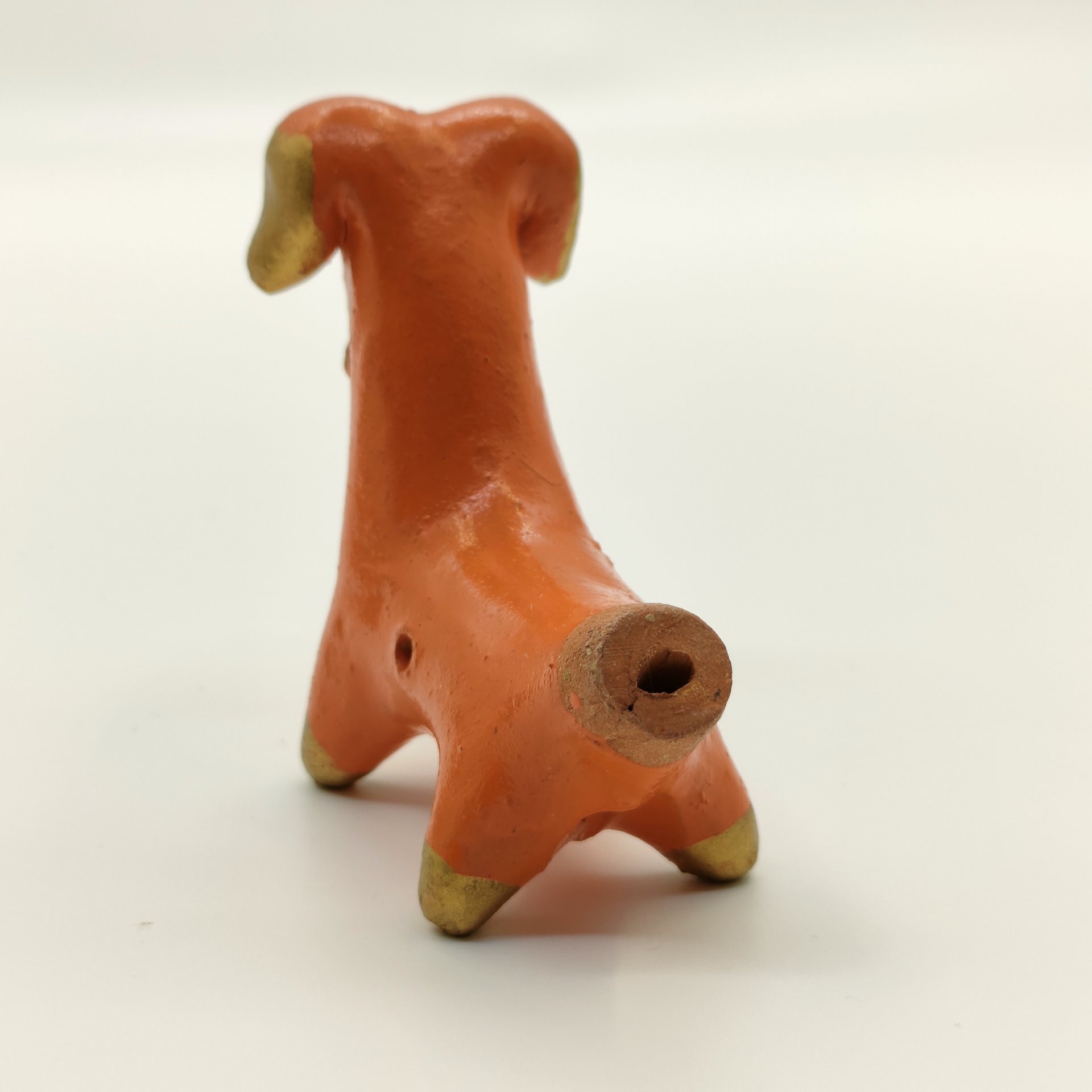 Игрушка-свистулька "Собачка" (Абашевская), глина, роспись, золочение