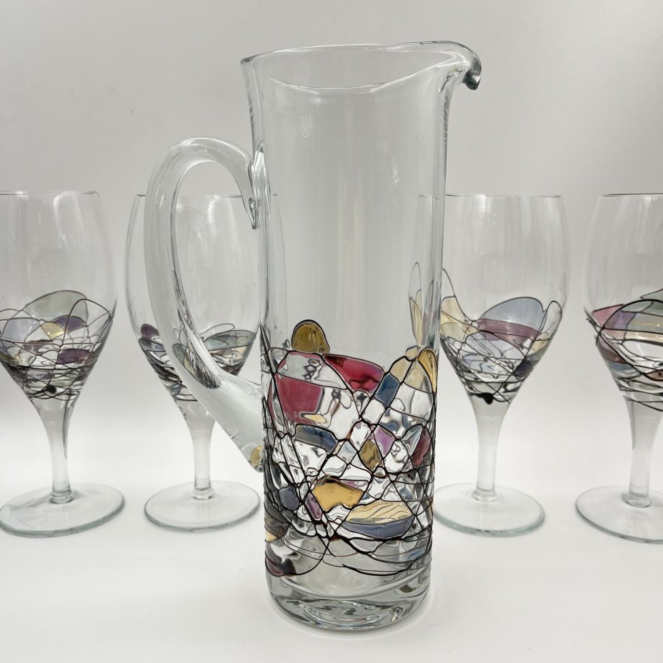 Кувшин с комплектом бокалов на 4 персоны с витражным декором