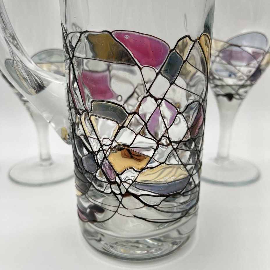 Кувшин с комплектом бокалов на 4 персоны с витражным декором