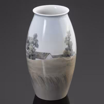 Ваза "Пейзаж с домиком", фарфор, роспись, Bing & Grondahl, Дания, 1902-1914 гг., Bing & Grondahl