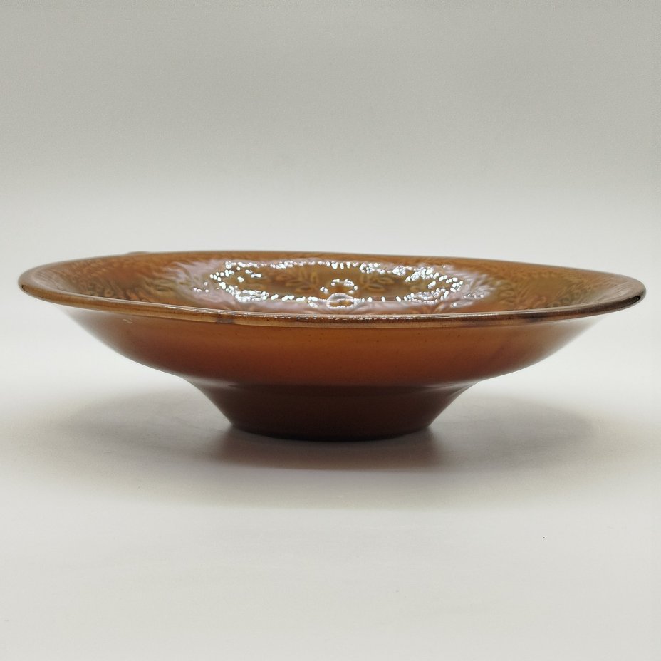 Блюдо сервировочное, украшенное имитацией плетёнки вдоль борта, керамика, глазурь, СССР, 1970-1990 гг.