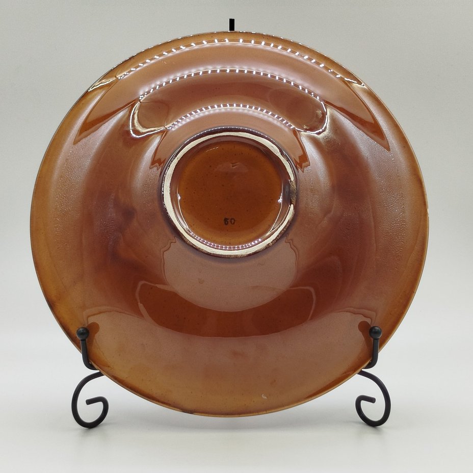 Блюдо сервировочное, украшенное имитацией плетёнки вдоль борта, керамика, глазурь, СССР, 1970-1990 гг.