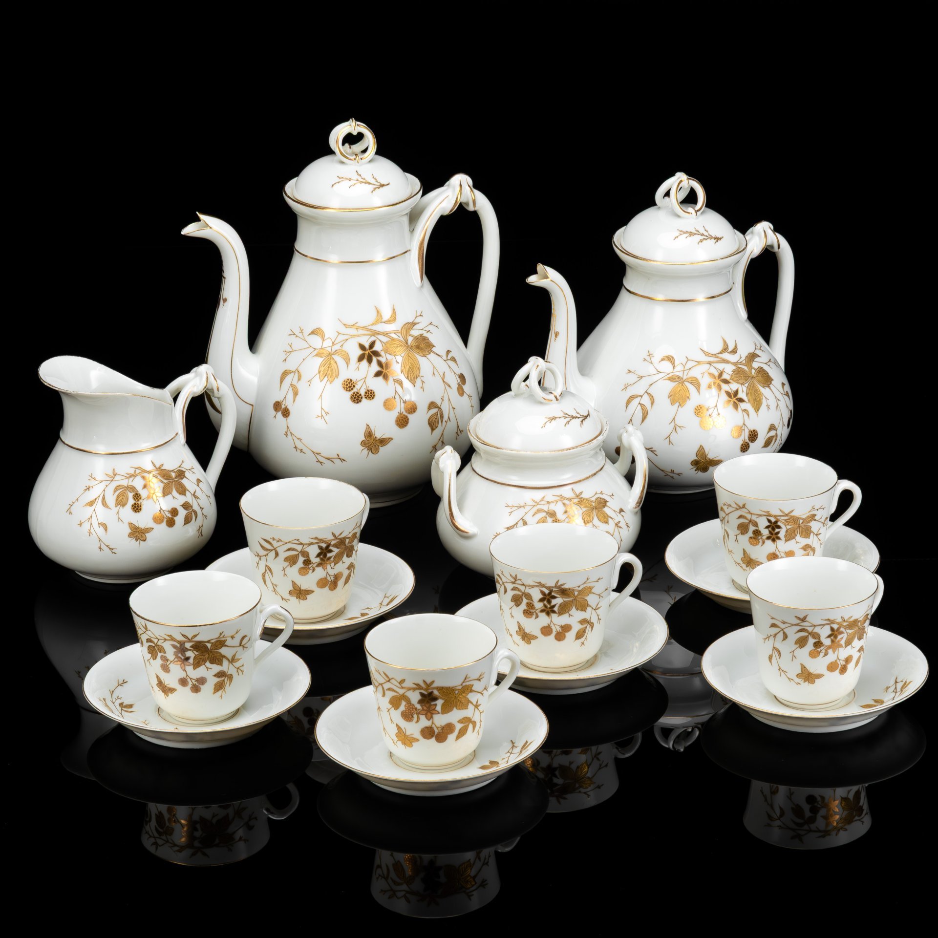 Сервиз чайно-кофейный с флористическим декором в стиле модерн на 6 персон (16 предметов)