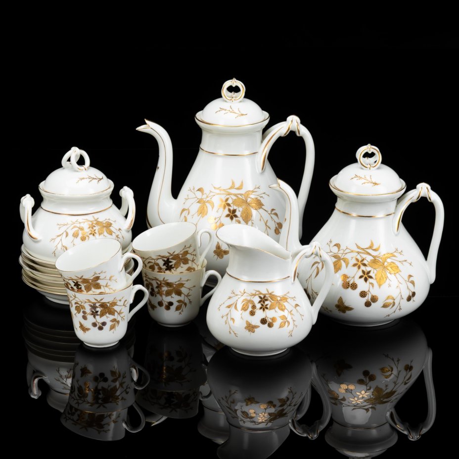 Сервиз чайно-кофейный с флористическим декором в стиле модерн на 6 персон (16 предметов)