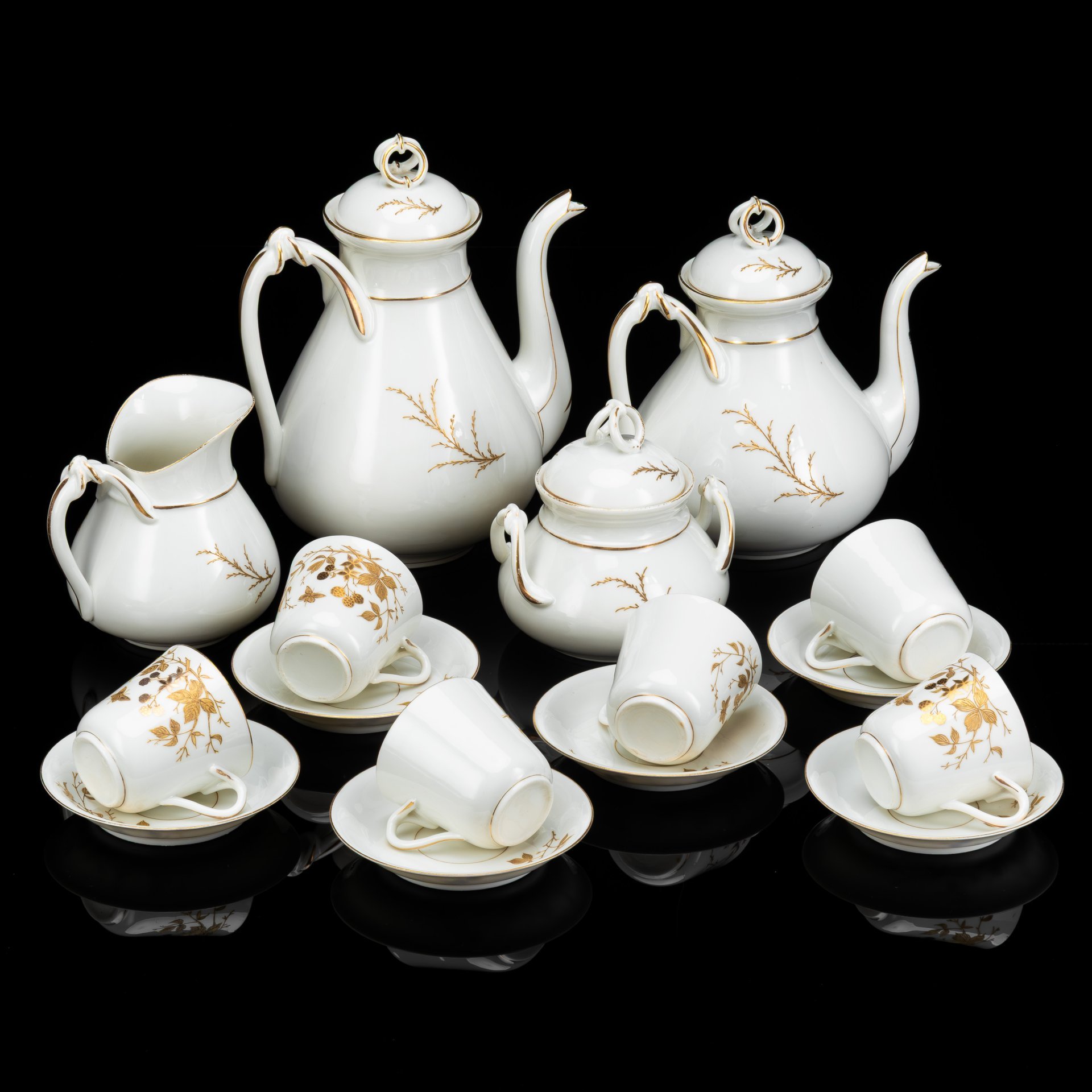 Сервиз чайно-кофейный с флористическим декором в стиле модерн на 6 персон (16 предметов)