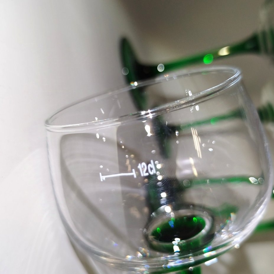Набор бокалов на тонкой зеленой ножке, c надписью Vinsmoselle G.D. Luxembourg, для подачи десертных вин, Luminarc