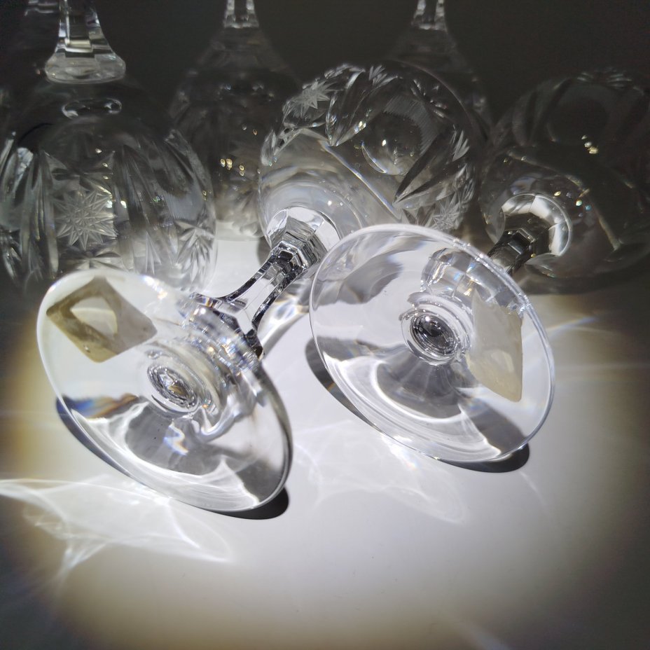 Набор из 6-ти бокалов, украшенных цветочным декором, хрусталь, алмазная грань, Lausitzer Glas, ГДР, 1980-1990 гг., Lausitzer Glas