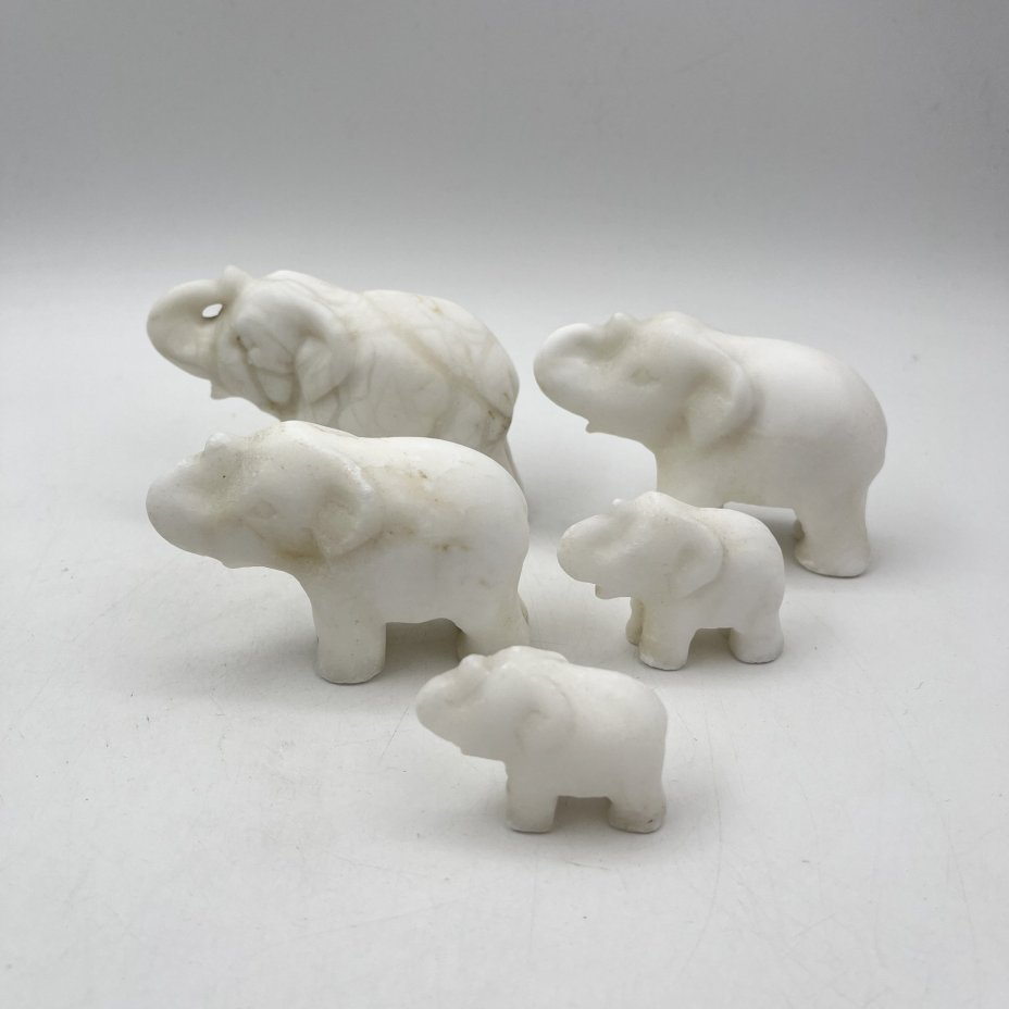Набор из пяти фигурок слонов, мрамор, резьба, СССР, 1970-1990 гг.