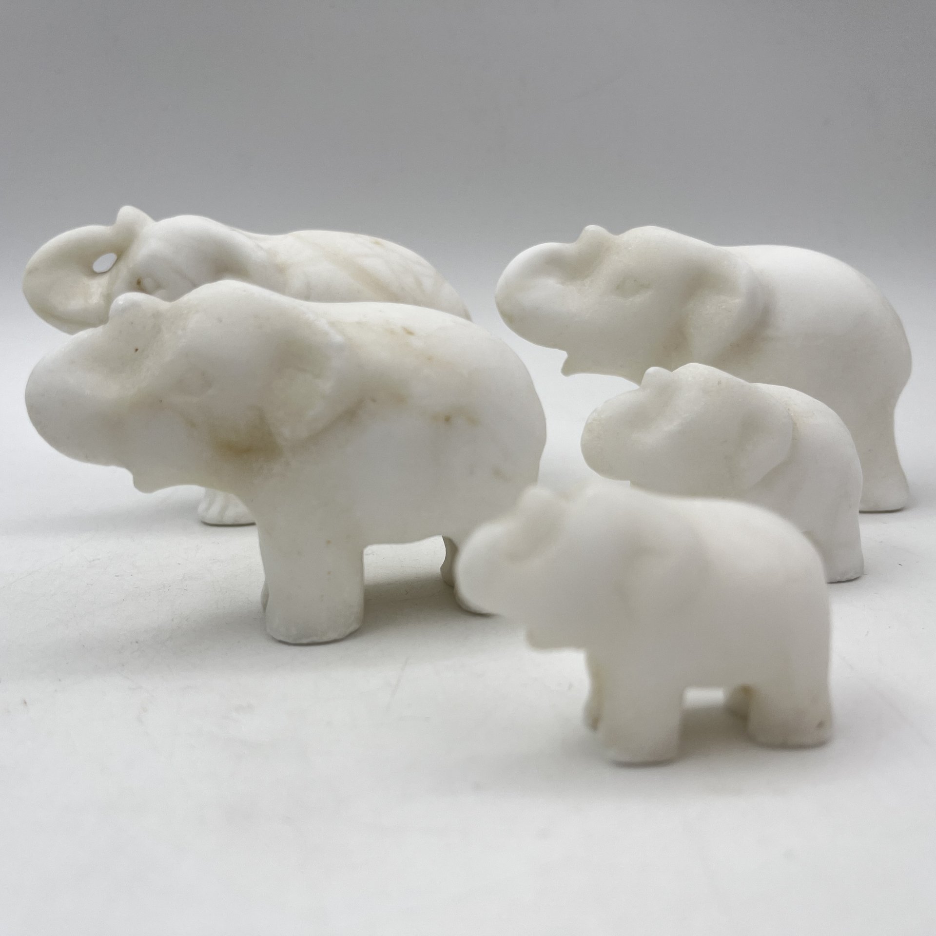 Набор из пяти фигурок слонов, мрамор, резьба, СССР, 1970-1990 гг.