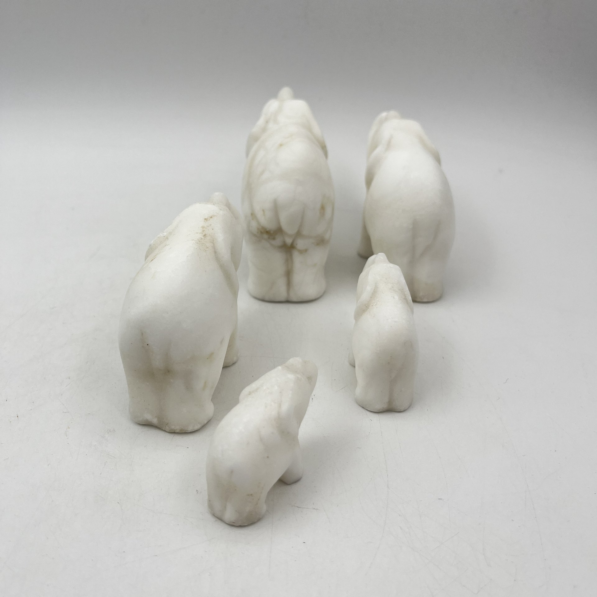 Набор из пяти фигурок слонов, мрамор, резьба, СССР, 1970-1990 гг.