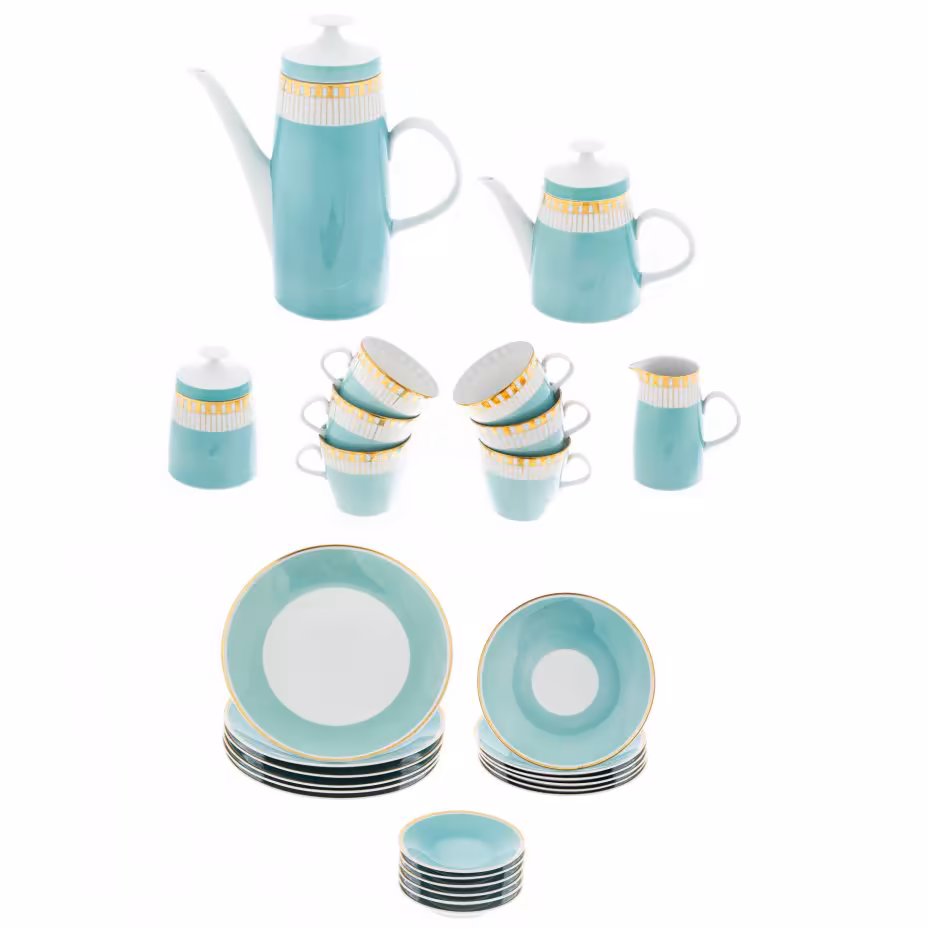 Сервиз чайный на 6 персон (28 предметов), фарфор, крытье, золочение, "Lichte porcelain factory", Германия, 1970-1980 гг.