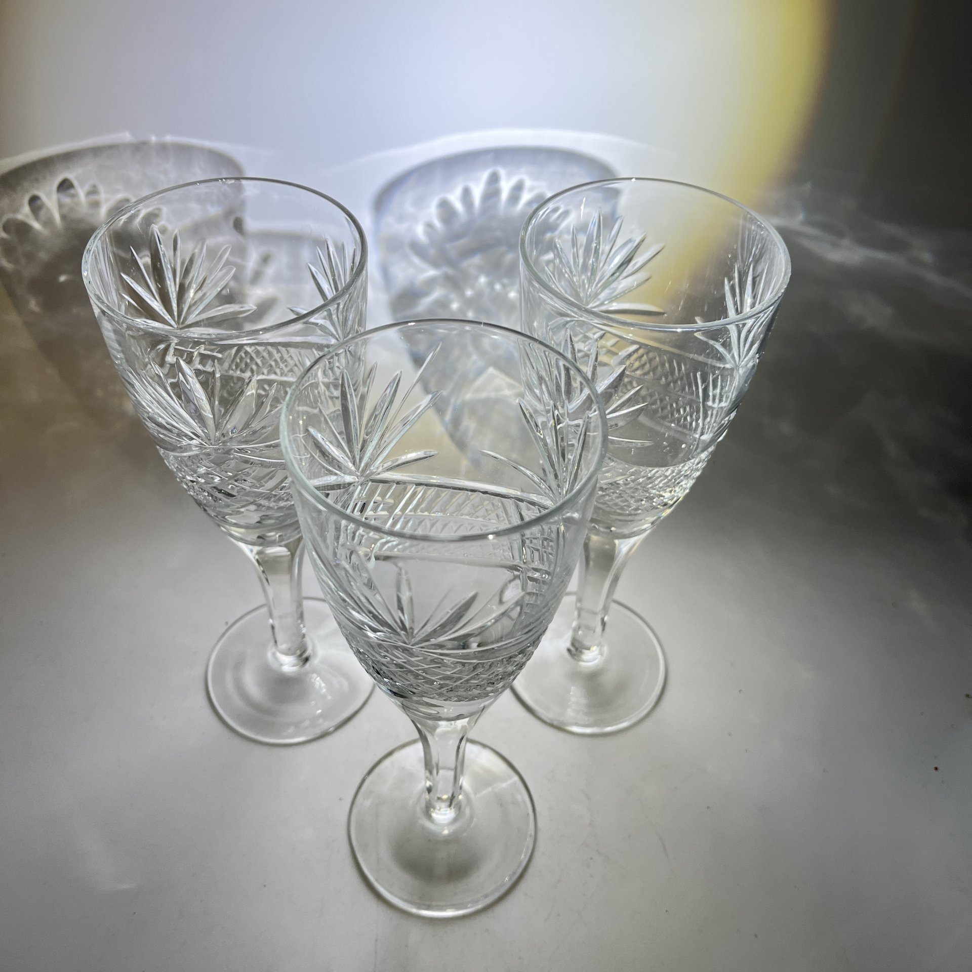 Набор из 3 бокалов с геометрическим декором, хрусталь, пресс, СССР, 1970-1990 гг.
